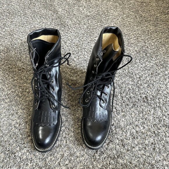 Vintage TEXAS ALL AMERICAN Made Kiltie Roper Boots Black Leather Womens 6 New - Picture 2 of 7